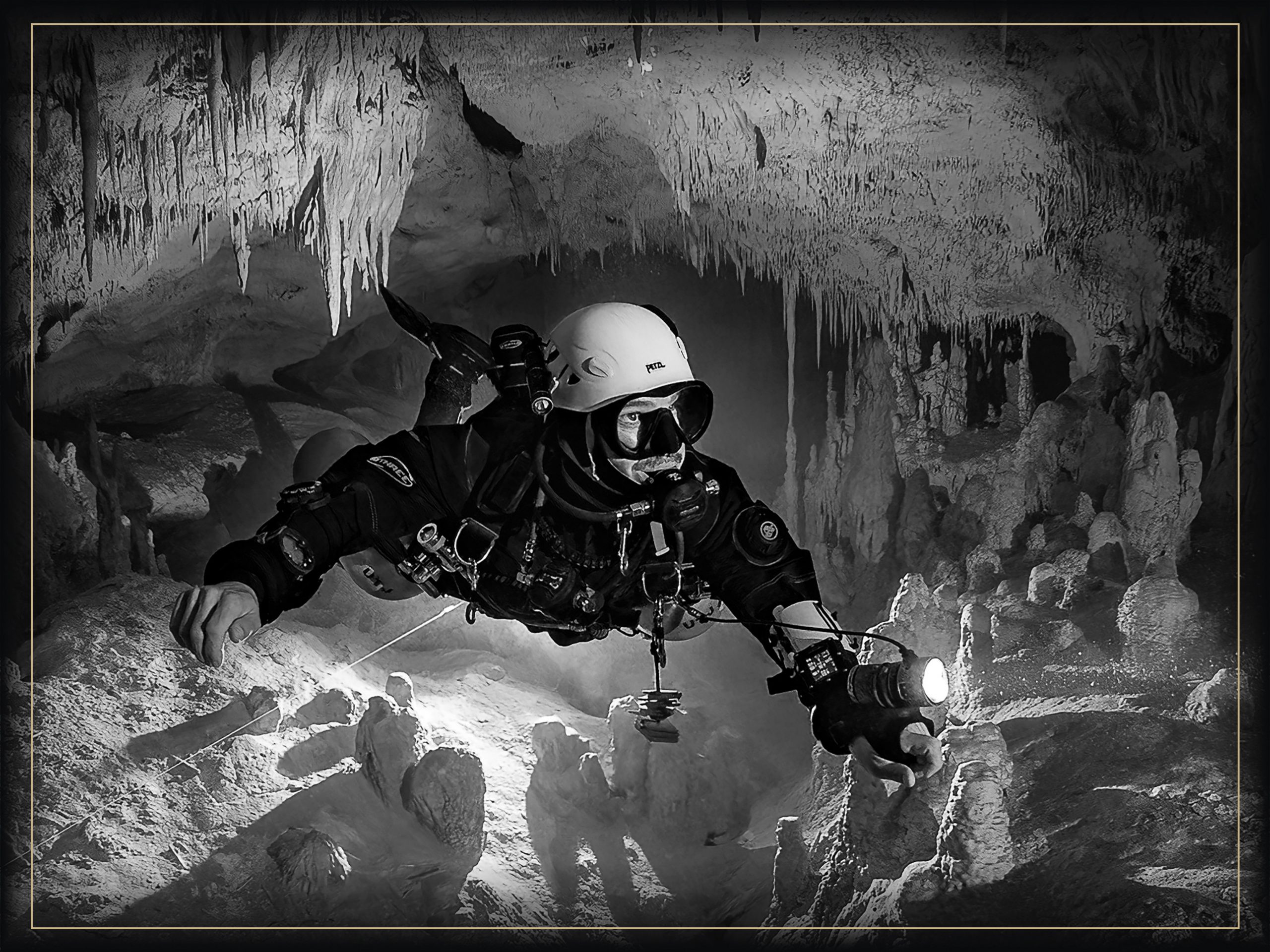 Thibault Blanc floats in a flooded cave near Under the Jungle in Mexico